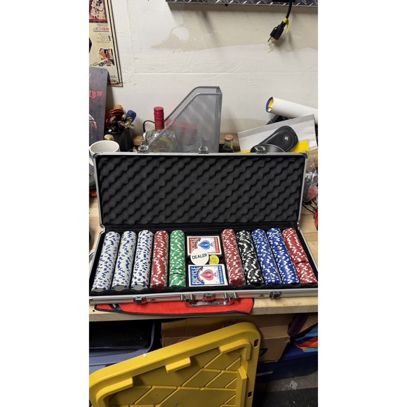 Other - Poker Chip Set with Aluminum Case – 300+ Chips, 2 Decks Bicycle, Dealer Buttons